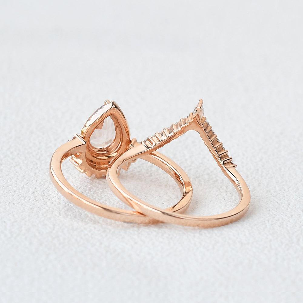 Peachy Morganite Rose Gold Ring Set 2pcs - Felicegals