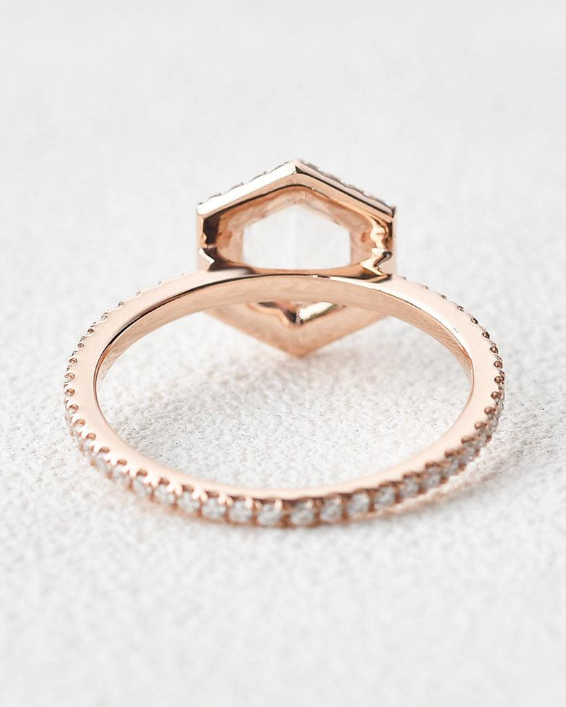 Hexagon Moonstone & Moissantie Halo Ring - Felicegals