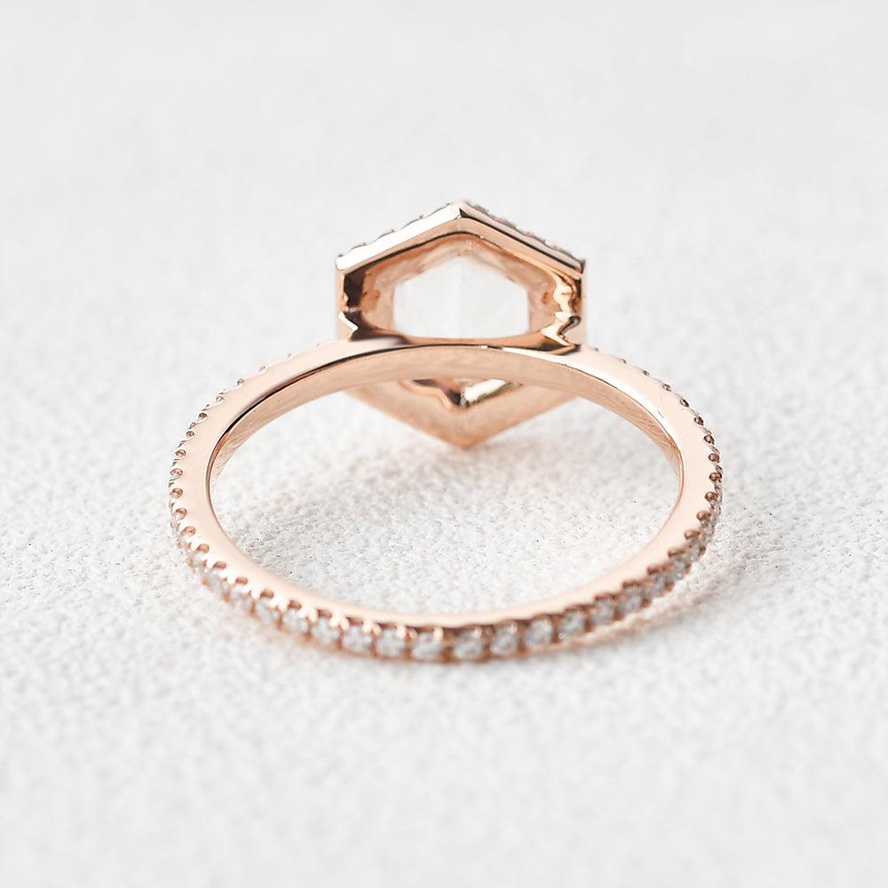 Hexagon Moonstone & Moissantie Halo Ring - Felicegals