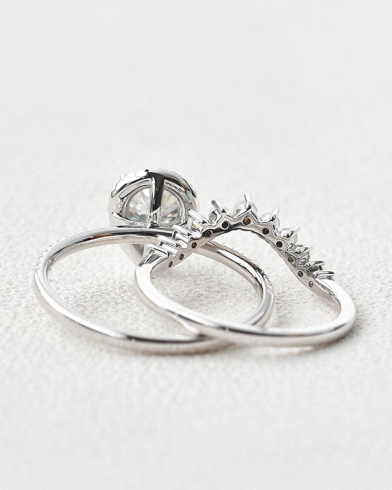 Pear Shaped Moissanite & Opal White Gold Ring Set 2pcs - Felicegals 丨Wedding ring 丨Fashion ring 丨Diamond ring 丨Gemstone ring--Felicegals