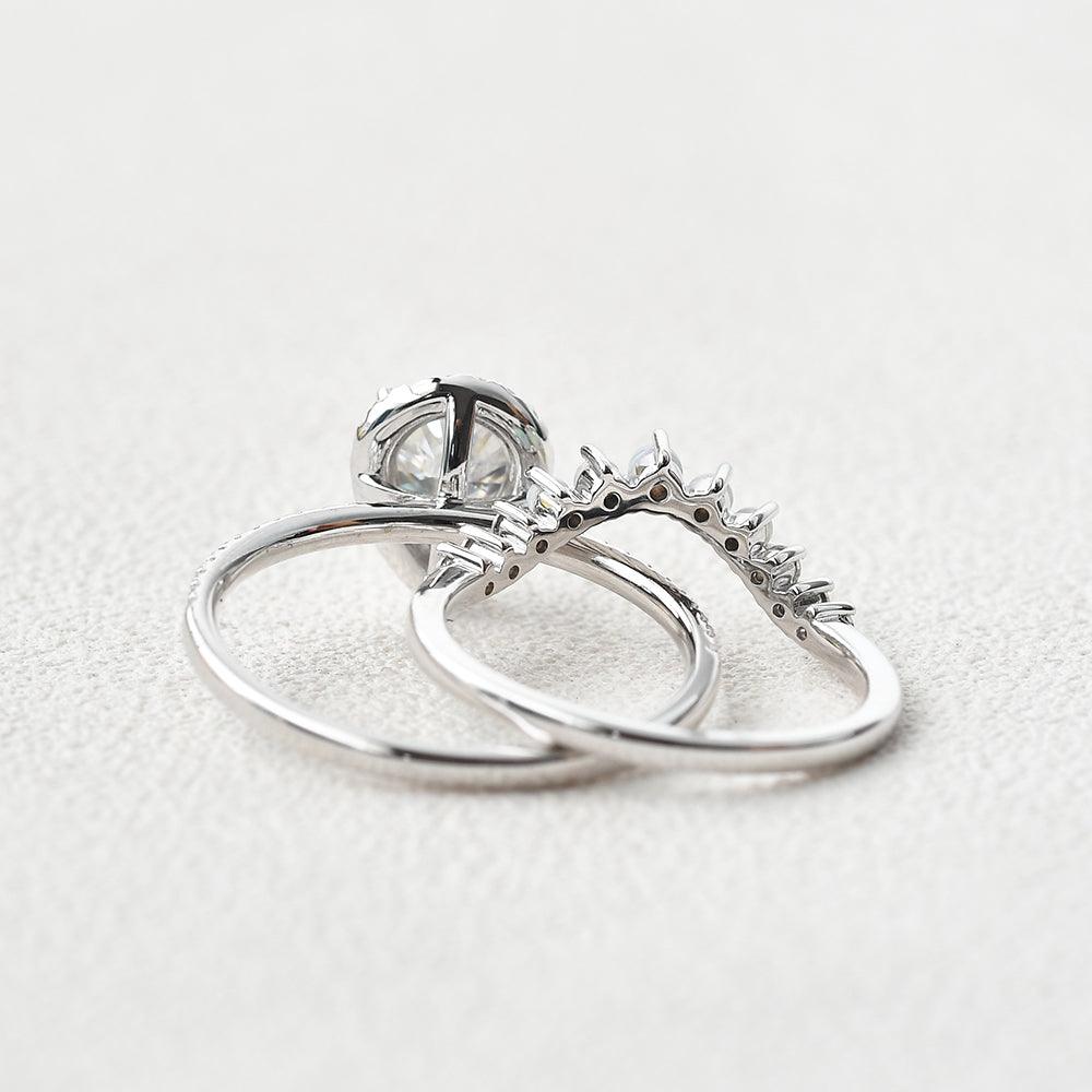 Pear Shaped Moissanite & Opal White Gold Ring Set 2pcs - Felicegals 丨Wedding ring 丨Fashion ring 丨Diamond ring 丨Gemstone ring--Felicegals