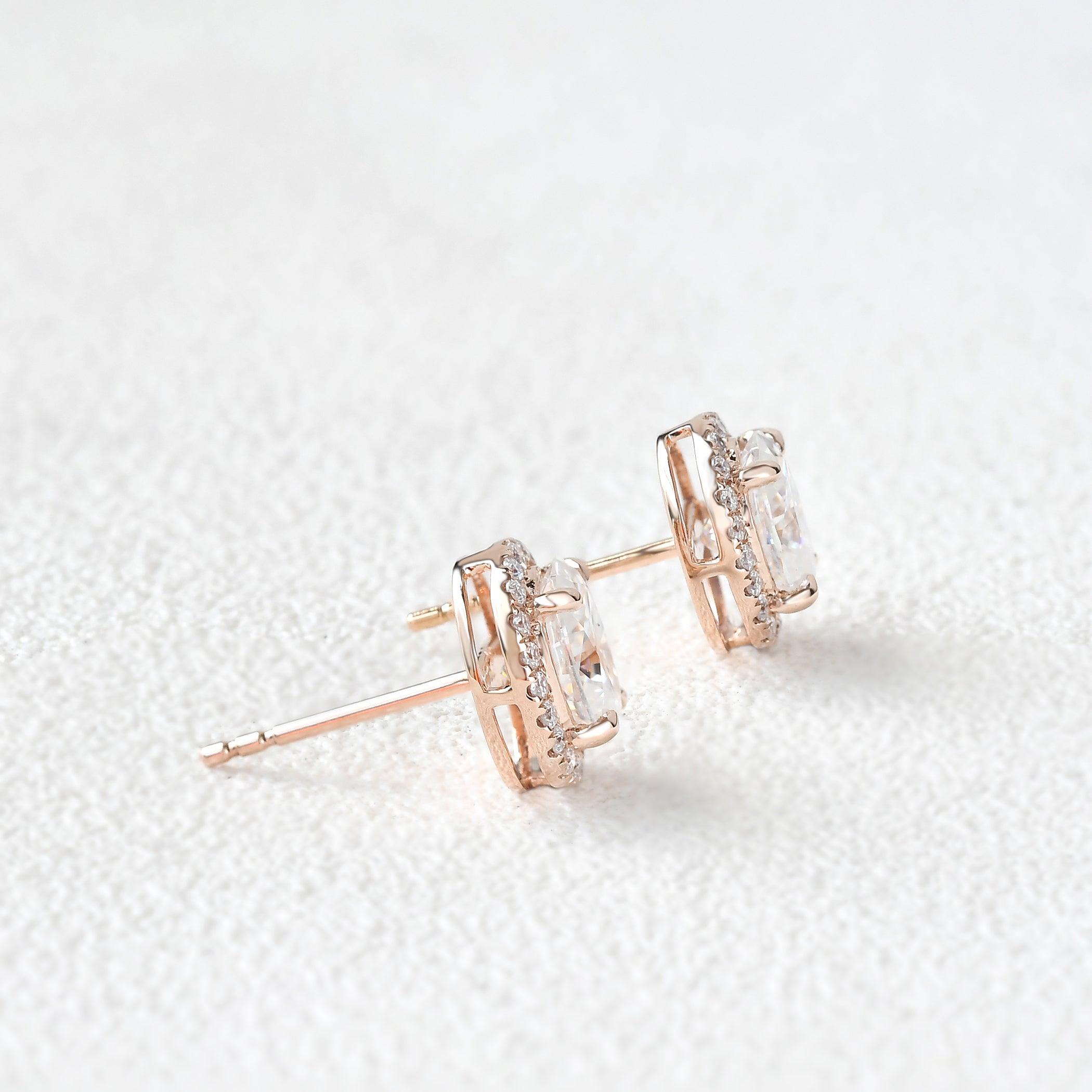 Felicegals Moissanite Classic Halo Earrings - Felicegals 丨Wedding ring 丨Fashion ring 丨Diamond ring 丨Gemstone ring--Felicegals 丨Wedding ring 丨Fashion ring 丨Diamond ring 丨Gemstone ring