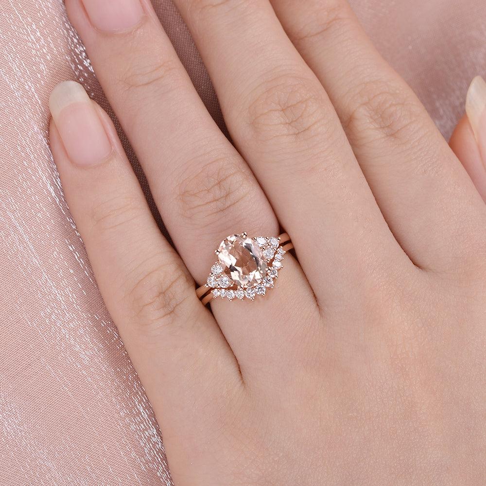 3ct Morganite Oval Classic Rose Gold Ring Set 2PCS - Felicegals
