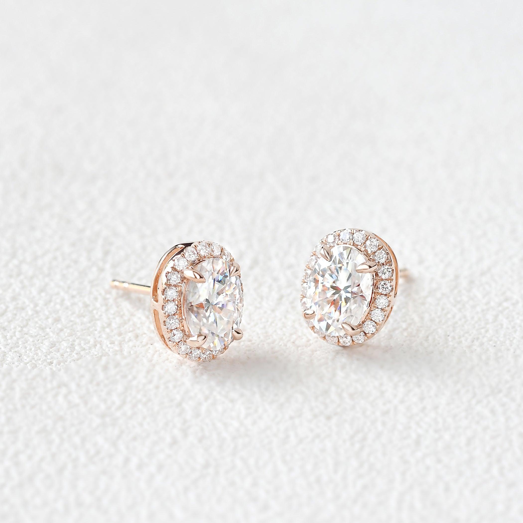Felicegals Moissanite Classic Halo Earrings - Felicegals 丨Wedding ring 丨Fashion ring 丨Diamond ring 丨Gemstone ring--Felicegals 丨Wedding ring 丨Fashion ring 丨Diamond ring 丨Gemstone ring