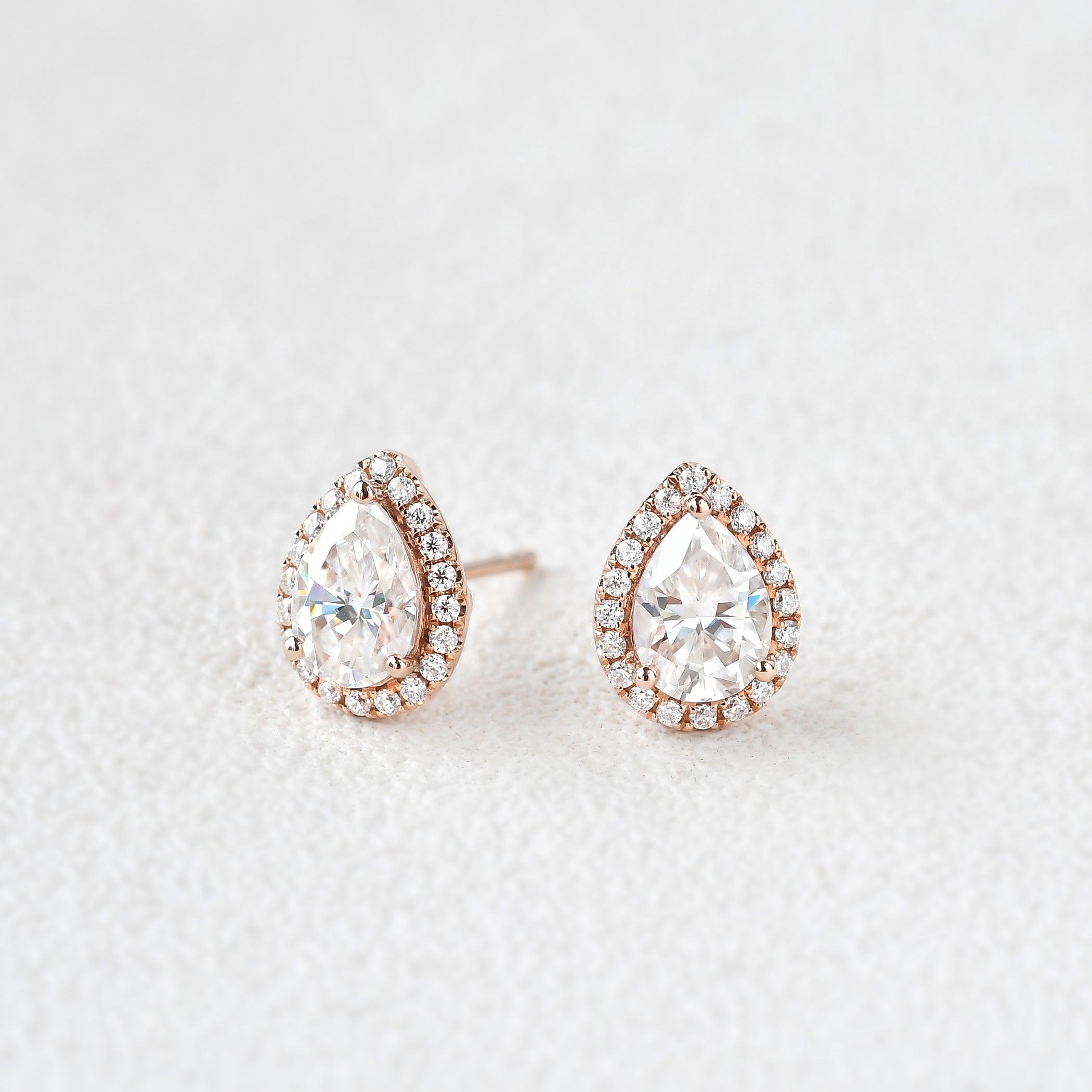 Felicegals Moissanite Pear Halo Earrings - Felicegals 丨Wedding ring 丨Fashion ring 丨Diamond ring 丨Gemstone ring--Felicegals 丨Wedding ring 丨Fashion ring 丨Diamond ring 丨Gemstone ring