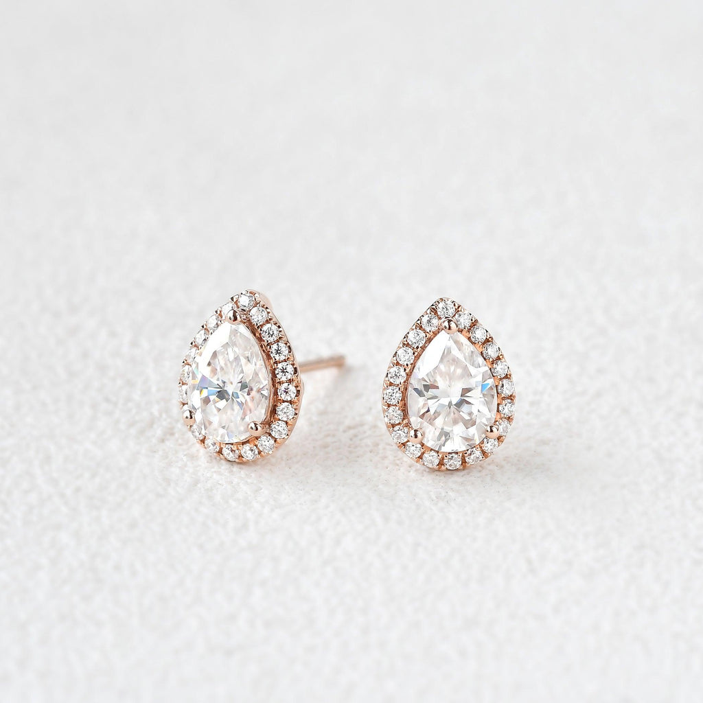 Felicegals Moissanite Pear Halo Earrings - Felicegals 丨Wedding ring 丨Fashion ring 丨Diamond ring 丨Gemstone ring--Felicegals 丨Wedding ring 丨Fashion ring 丨Diamond ring 丨Gemstone ring