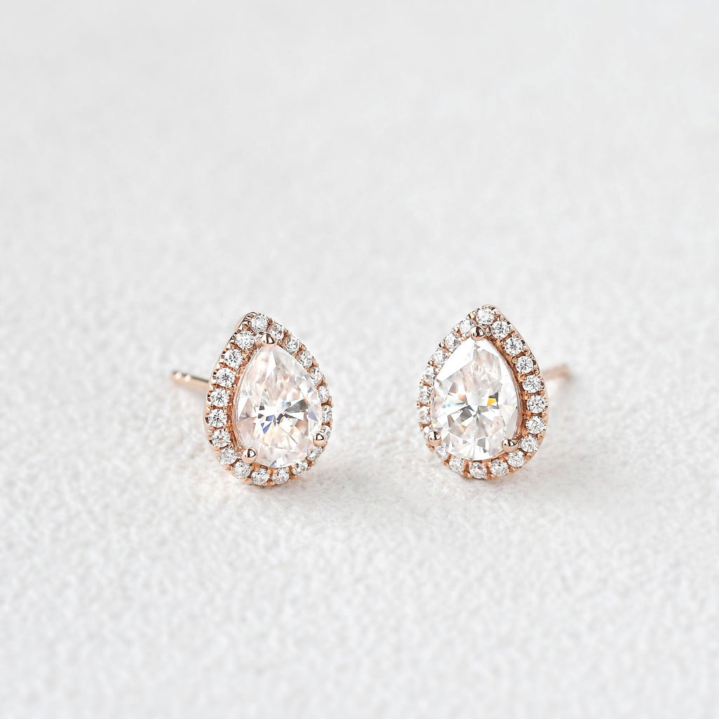 Felicegals Moissanite Pear Halo Earrings - Felicegals 丨Wedding ring 丨Fashion ring 丨Diamond ring 丨Gemstone ring--Felicegals 丨Wedding ring 丨Fashion ring 丨Diamond ring 丨Gemstone ring