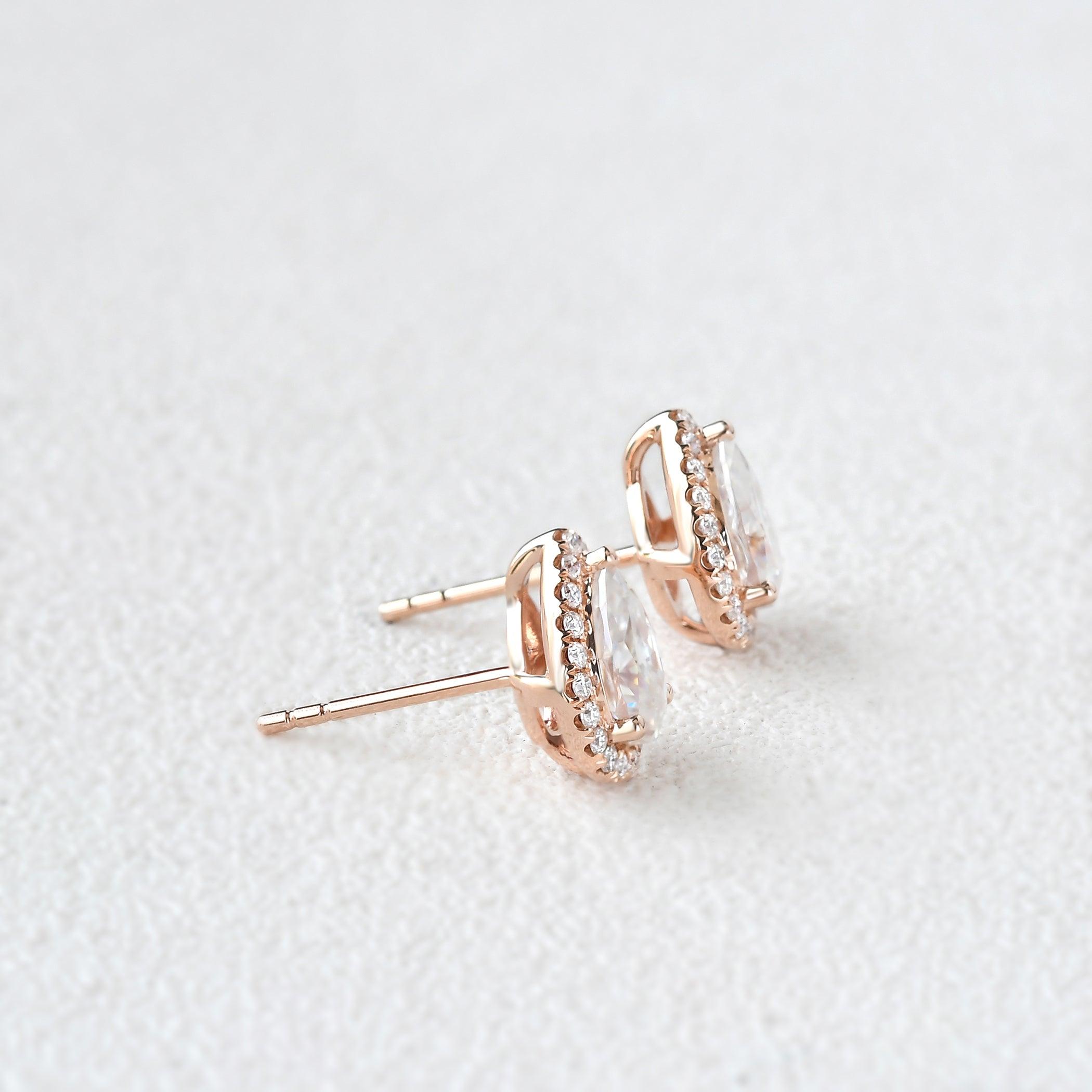 Felicegals Moissanite Pear Halo Earrings - Felicegals 丨Wedding ring 丨Fashion ring 丨Diamond ring 丨Gemstone ring--Felicegals 丨Wedding ring 丨Fashion ring 丨Diamond ring 丨Gemstone ring