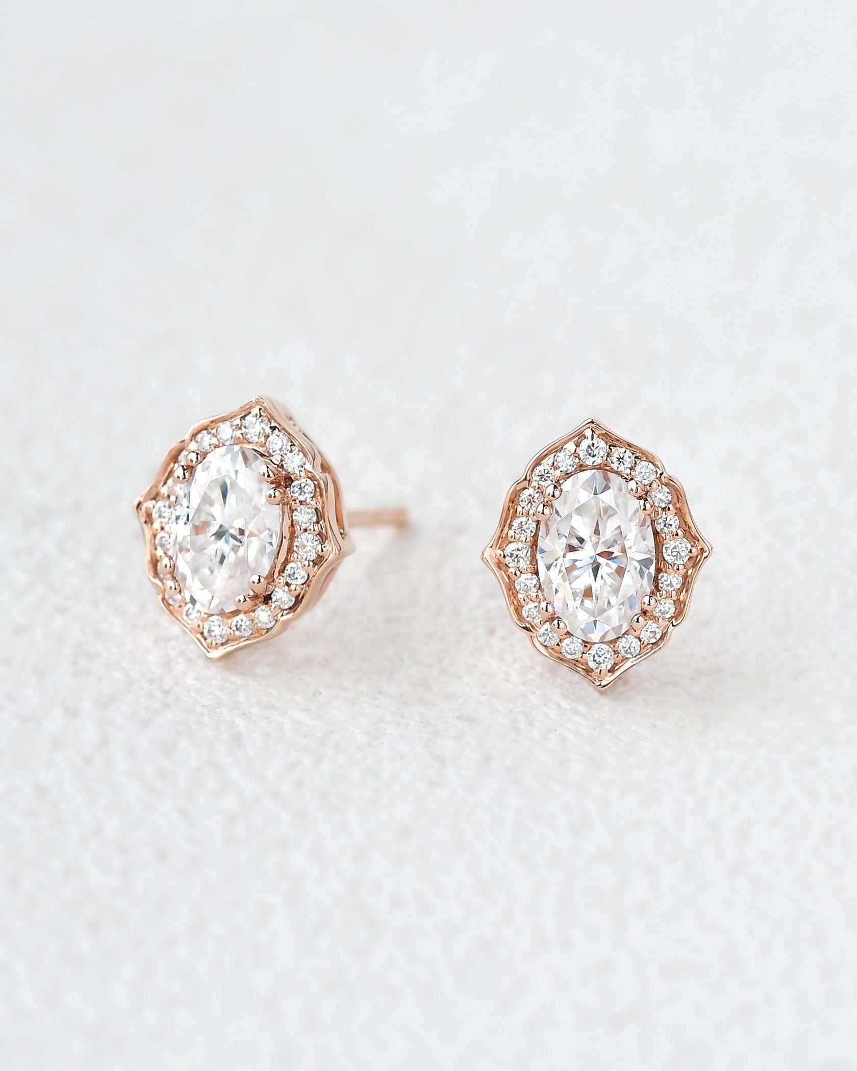 Felicegals Moissanite Geometric Halo Earrings - Felicegals 丨Wedding ring 丨Fashion ring 丨Diamond ring 丨Gemstone ring--Felicegals 丨Wedding ring 丨Fashion ring 丨Diamond ring 丨Gemstone ring