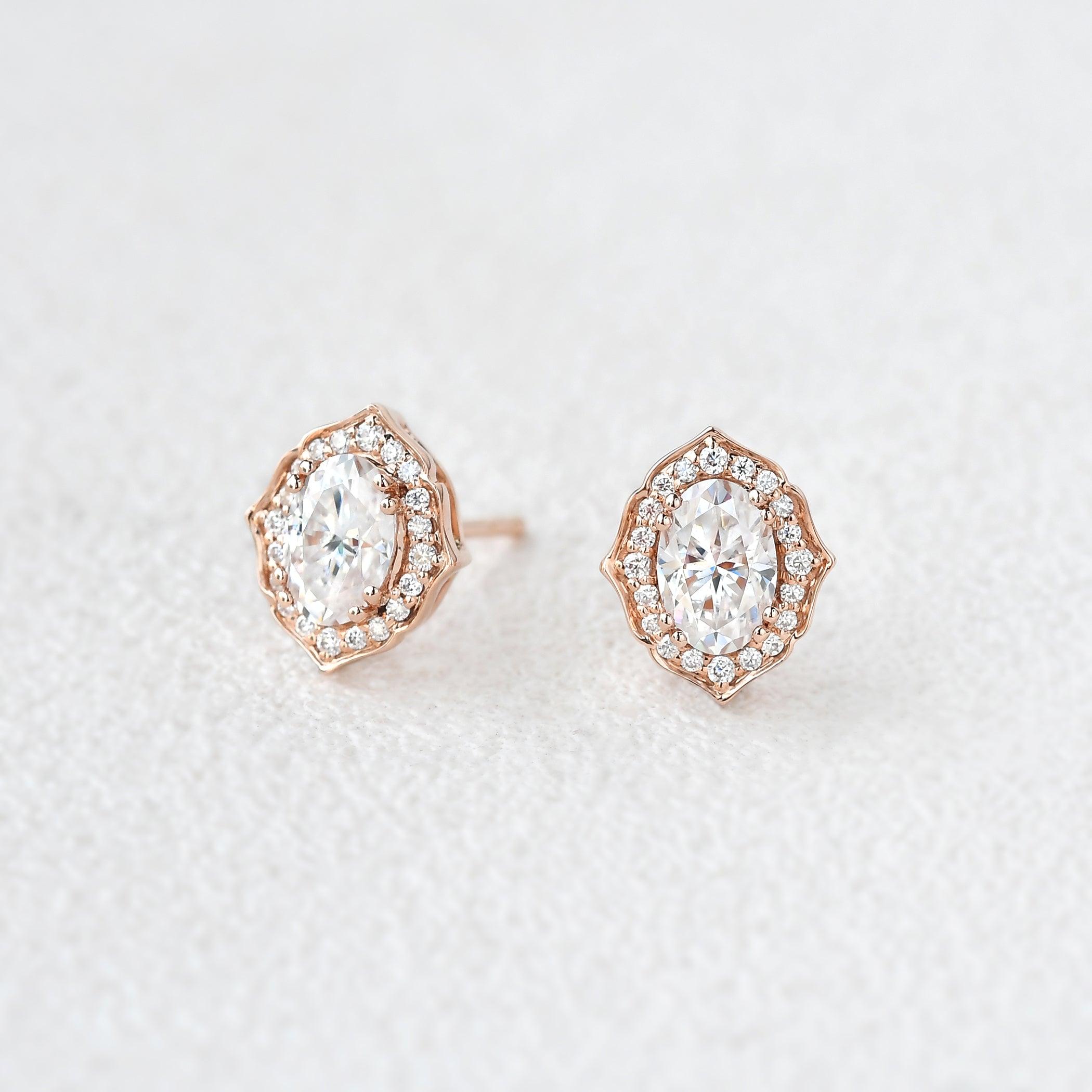 Felicegals Moissanite Geometric Halo Earrings - Felicegals 丨Wedding ring 丨Fashion ring 丨Diamond ring 丨Gemstone ring--Felicegals 丨Wedding ring 丨Fashion ring 丨Diamond ring 丨Gemstone ring