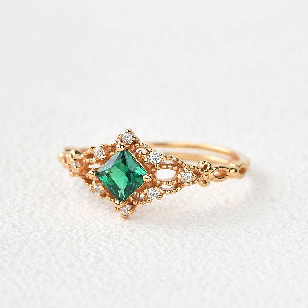 Princess Cut Emerald Yellow Gold Ring - Felicegals 丨Wedding ring 丨Fashion ring 丨Diamond ring 丨Gemstone ring--Felicegals