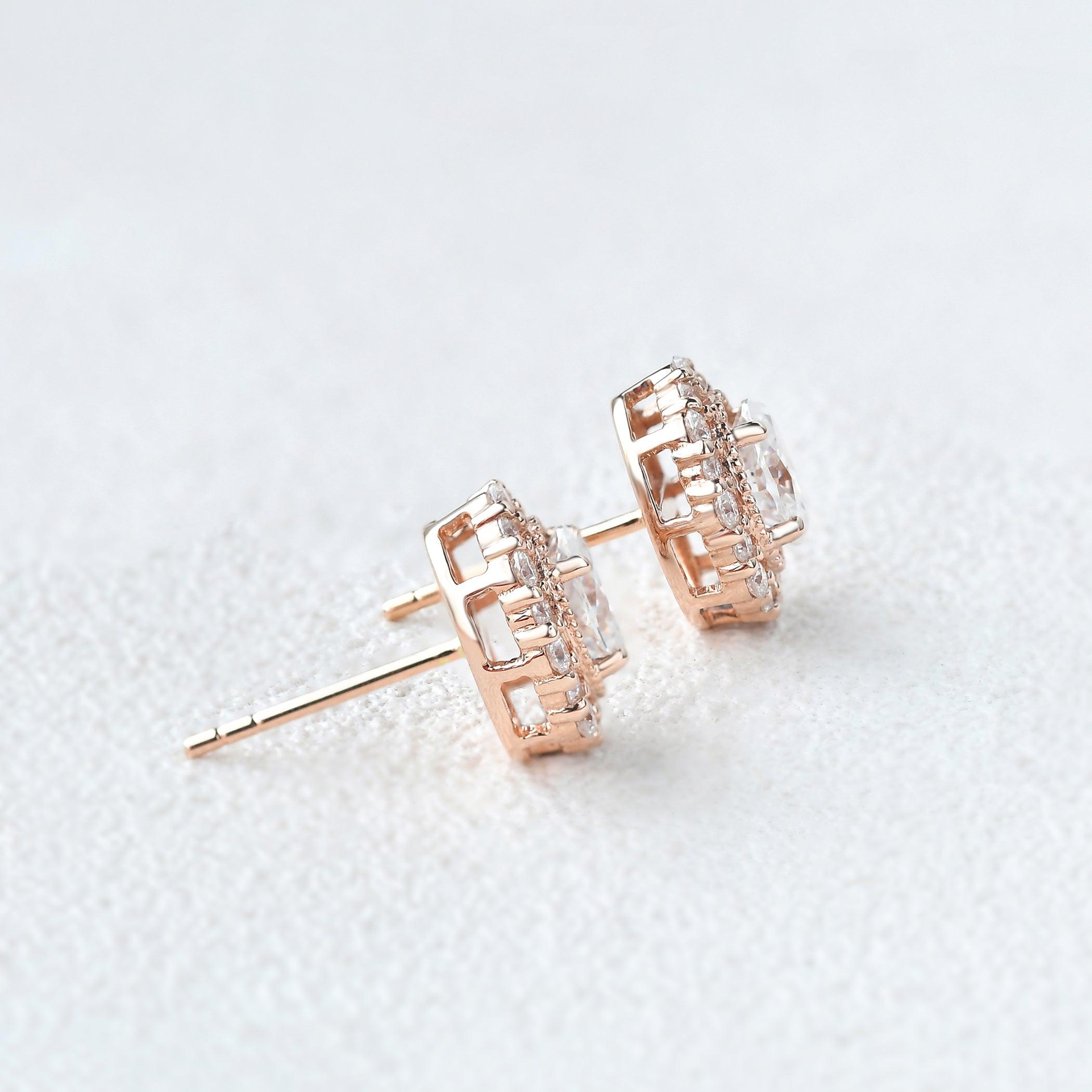 Felicegals Moissanite Halo Extravaganza Earrings - Felicegals 丨Wedding ring 丨Fashion ring 丨Diamond ring 丨Gemstone ring--Felicegals 丨Wedding ring 丨Fashion ring 丨Diamond ring 丨Gemstone ring