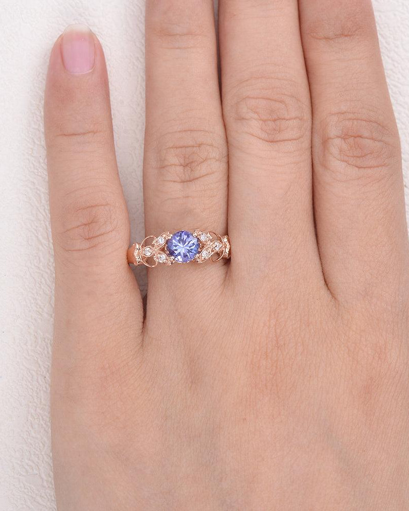 Tanzanite & Moissanite Inspired Rose Gold Ring - Felicegals