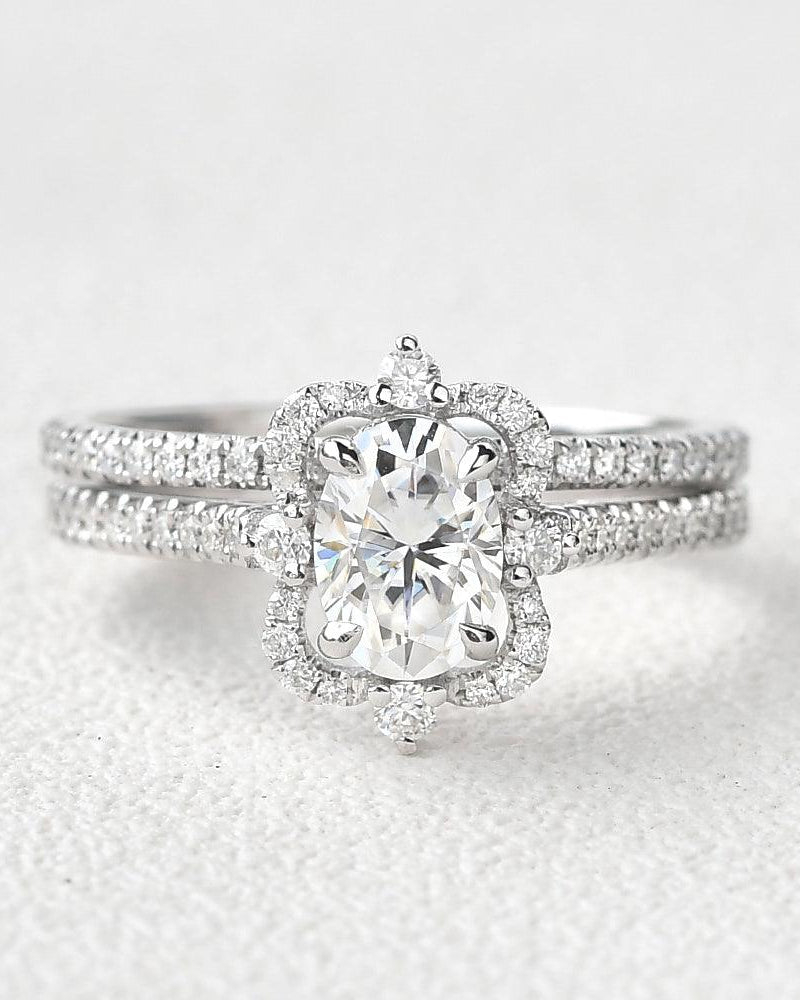 1ct Moissanite White Gold Antique Ring Set 2pcs - Felicegals