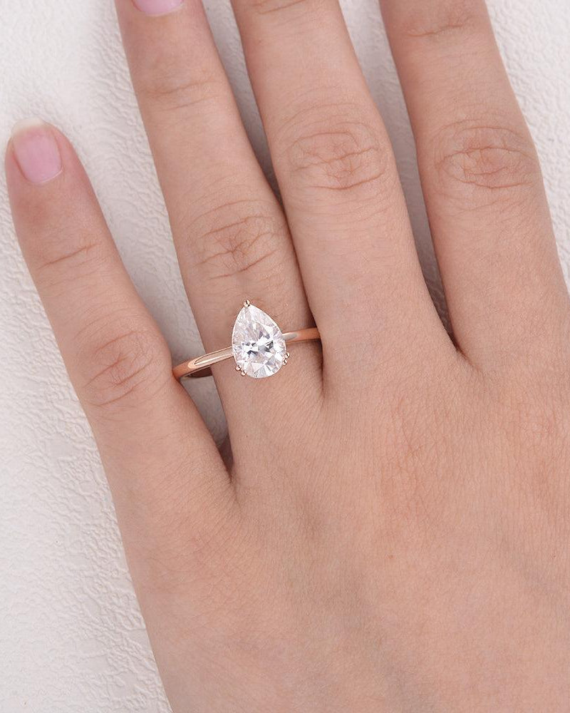 Pear Shaped Moissanite Solitaire Ring - Felicegals