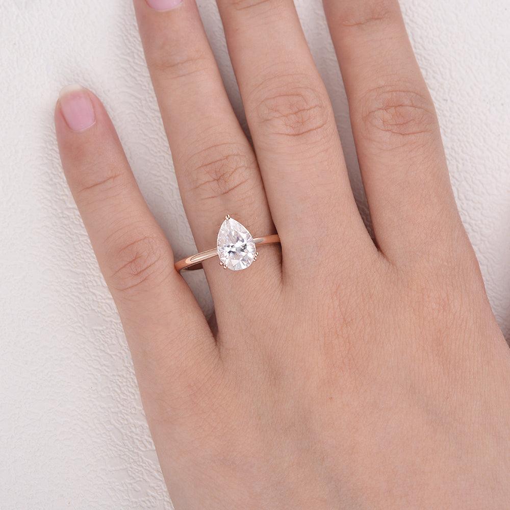 Pear Shaped Moissanite Solitaire Ring - Felicegals