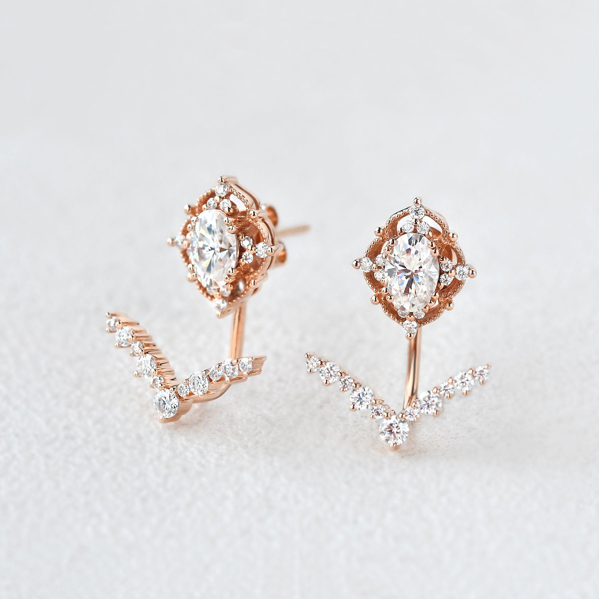 Felicegals Moissanite Signature Vintage Earrings - Felicegals 丨Wedding ring 丨Fashion ring 丨Diamond ring 丨Gemstone ring--Felicegals 丨Wedding ring 丨Fashion ring 丨Diamond ring 丨Gemstone ring