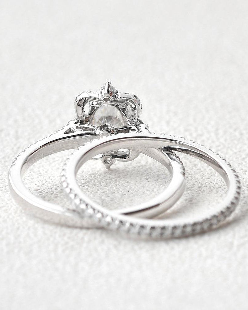 1ct Moissanite White Gold Antique Ring Set 2pcs - Felicegals