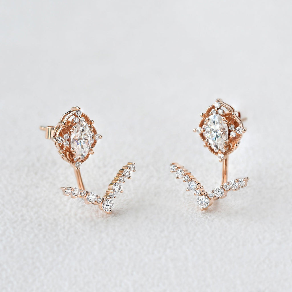 Felicegals Moissanite Signature Vintage Earrings - Felicegals 丨Wedding ring 丨Fashion ring 丨Diamond ring 丨Gemstone ring--Felicegals 丨Wedding ring 丨Fashion ring 丨Diamond ring 丨Gemstone ring