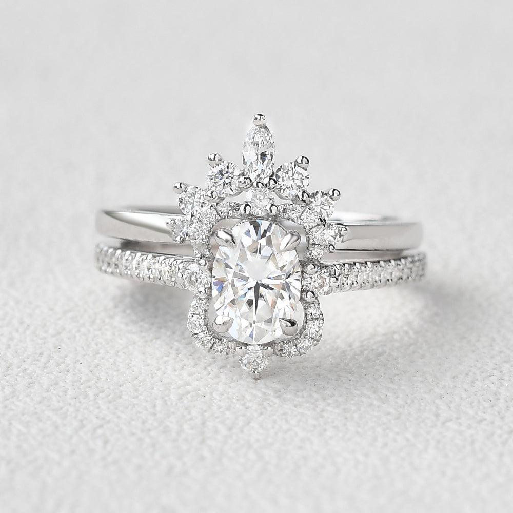Art Deco 1ct Oval Moissanite Ring Set 2pcs - Felicegals