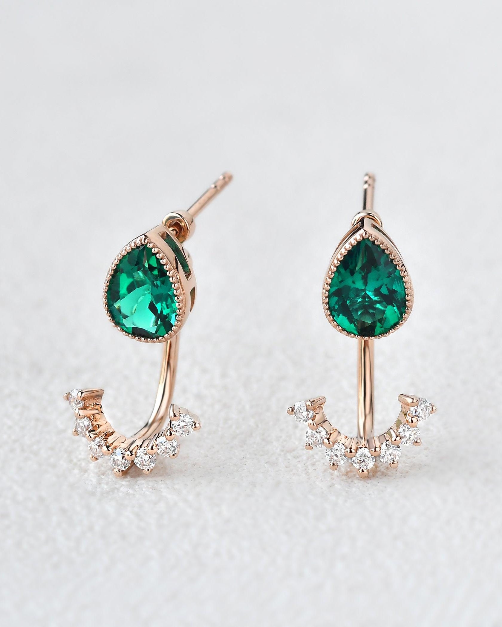 Felicegals Emerald Vintage Earring Set 2pcs - Felicegals 丨Wedding ring 丨Fashion ring 丨Diamond ring 丨Gemstone ring--Felicegals 丨Wedding ring 丨Fashion ring 丨Diamond ring 丨Gemstone ring