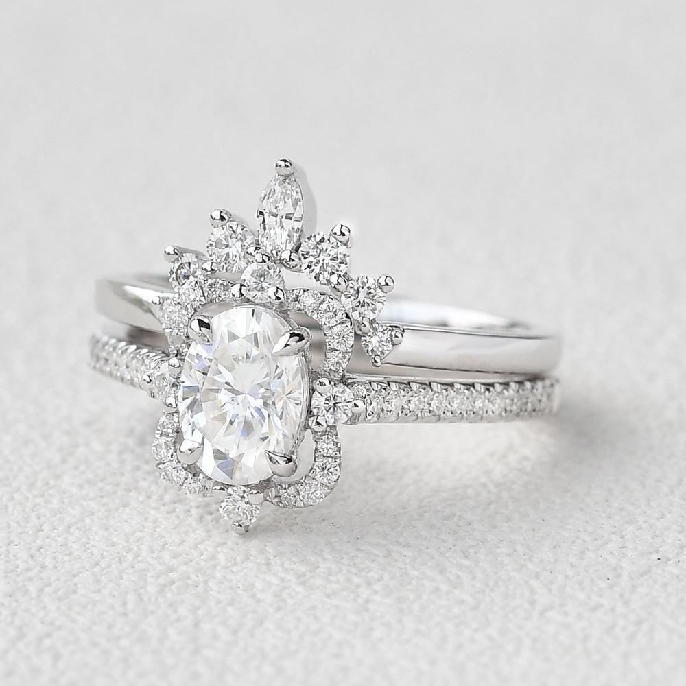 Art Deco 1ct Oval Moissanite Ring Set 2pcs - Felicegals