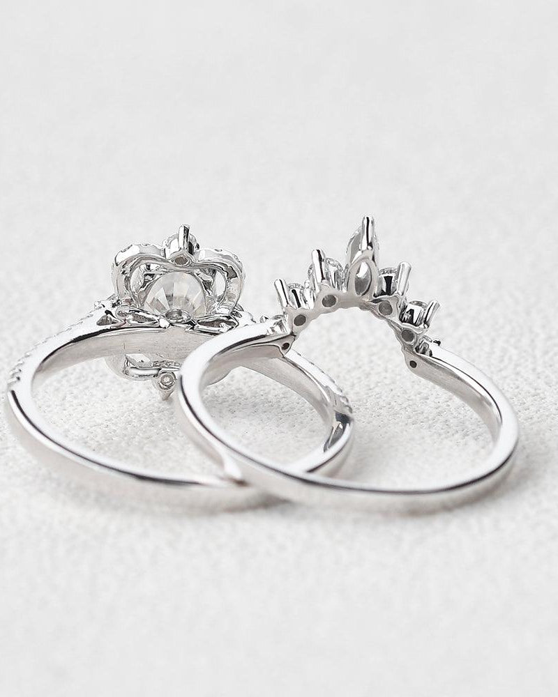 Art Deco 1ct Oval Moissanite Ring Set 2pcs - Felicegals