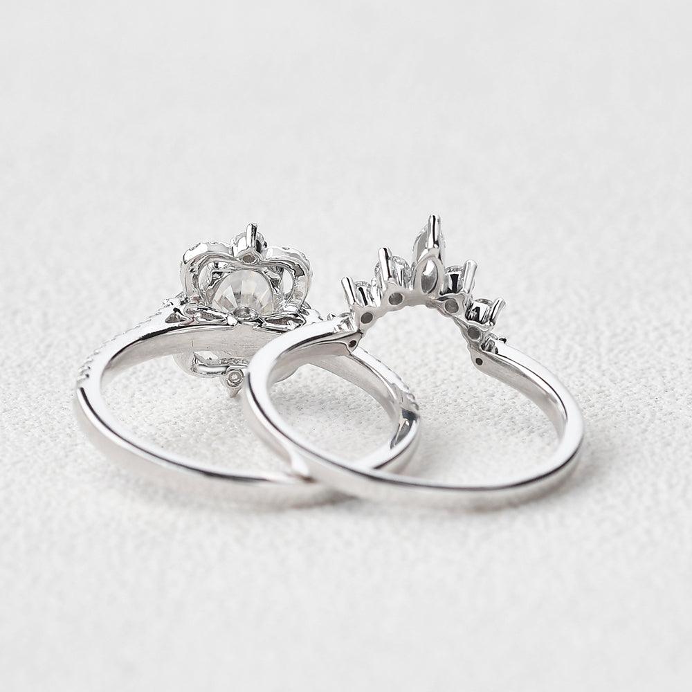Art Deco 1ct Oval Moissanite Ring Set 2pcs - Felicegals