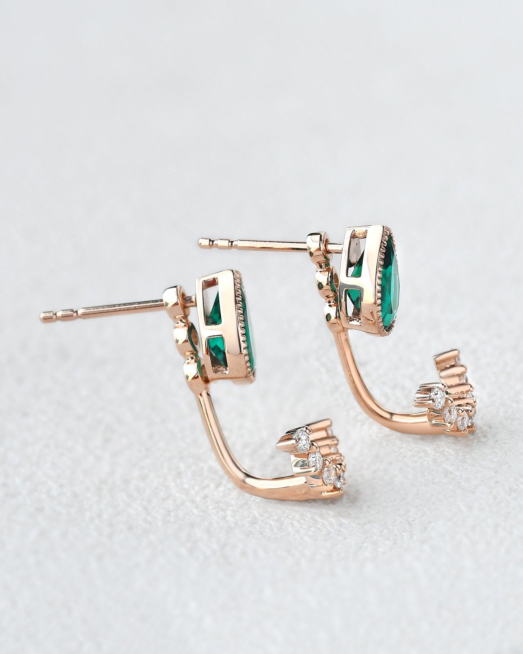 Felicegals Emerald Vintage Earring Set 2pcs - Felicegals 丨Wedding ring 丨Fashion ring 丨Diamond ring 丨Gemstone ring--Felicegals 丨Wedding ring 丨Fashion ring 丨Diamond ring 丨Gemstone ring