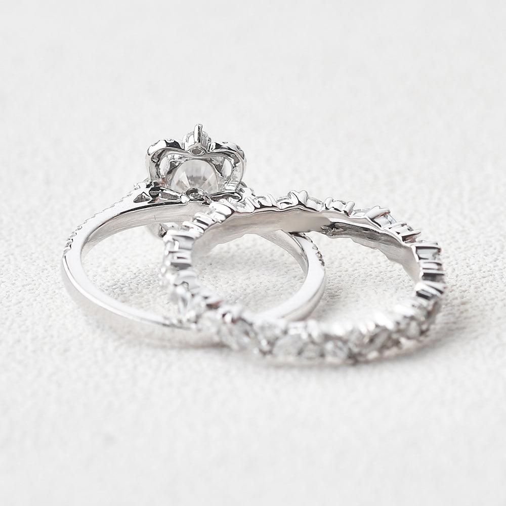 Oval Moissanite White Gold Antique Ring Set 2pcs - Felicegals