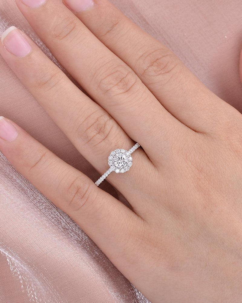 Round Shaped Moissanite Halo Ring - Felicegals