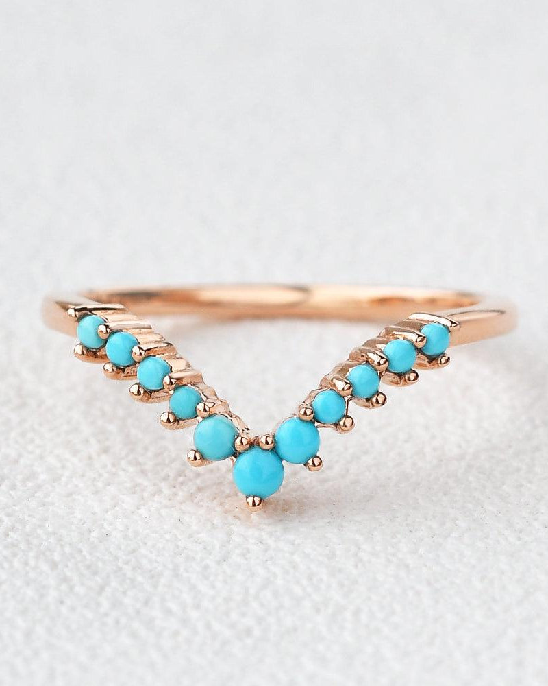 Turquoise Chevron Stacking Wedding Band - Felicegals