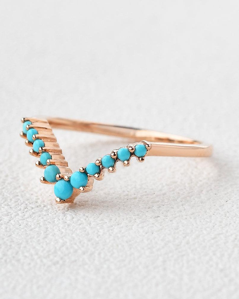 Turquoise Chevron Stacking Wedding Band - Felicegals