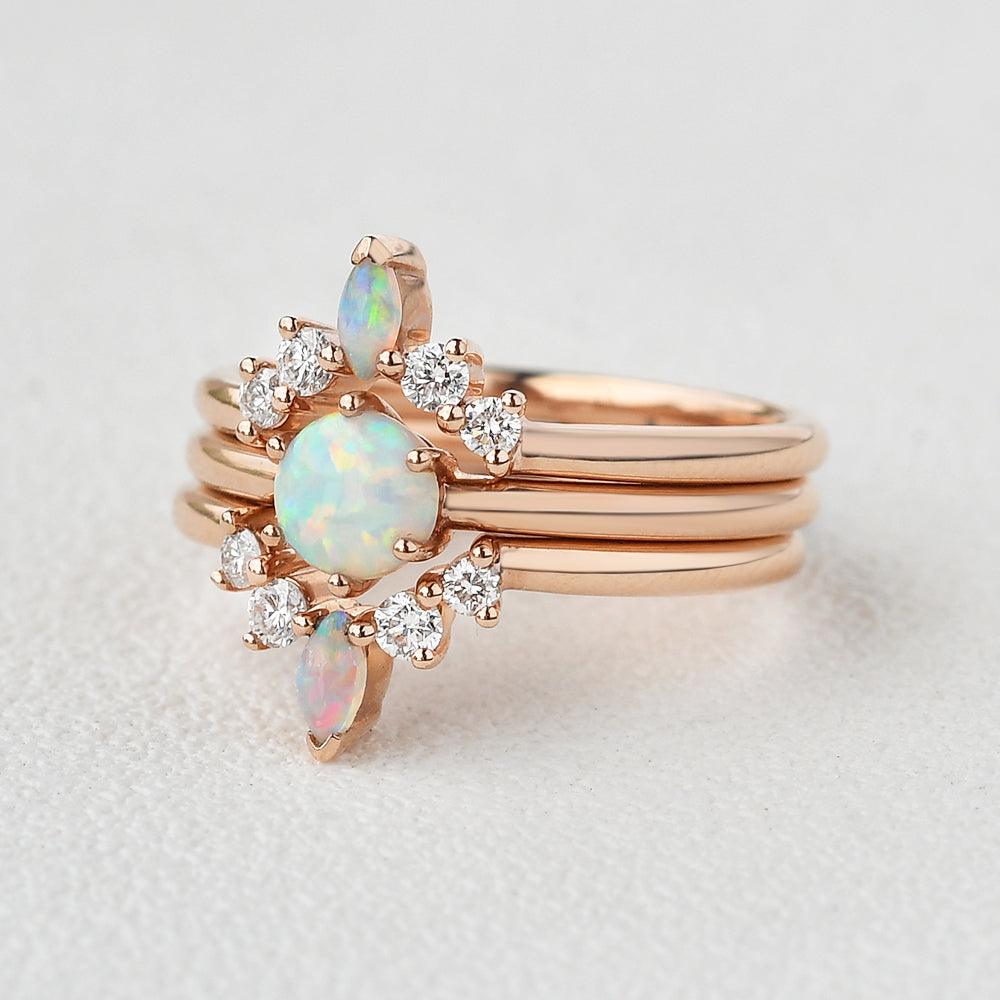 Lab Opal & Moissanite Vintage Inspired Ring Set 3pcs - Felicegals
