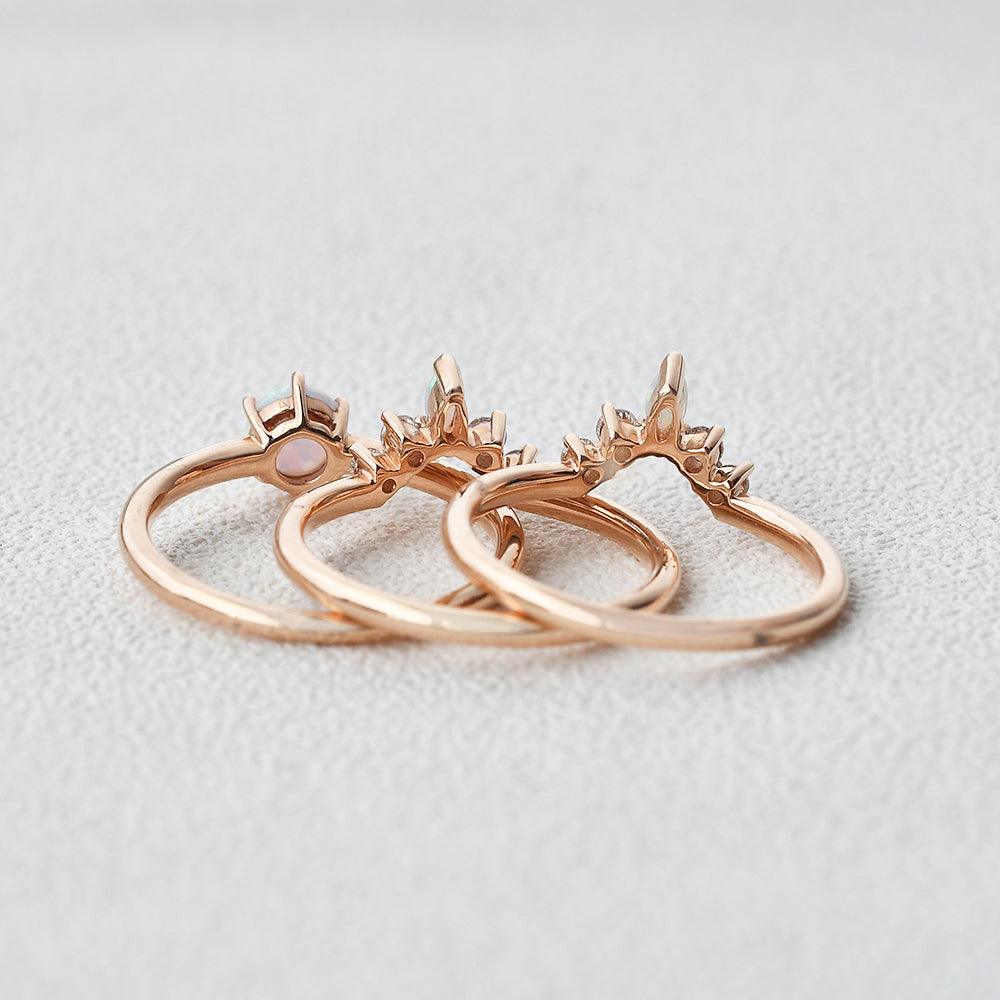 Lab Opal & Moissanite Vintage Inspired Ring Set 3pcs - Felicegals