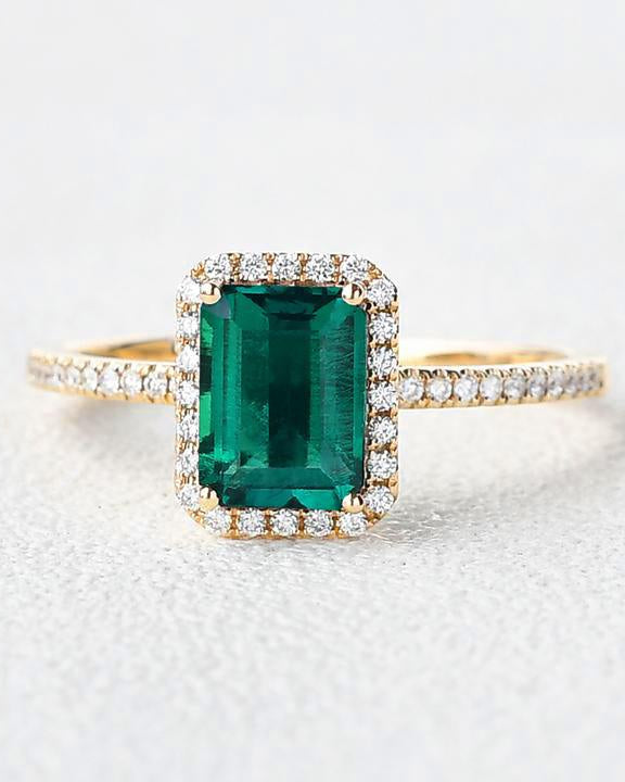 Emerald & Moissanite Rose Gold Ring - Felicegals