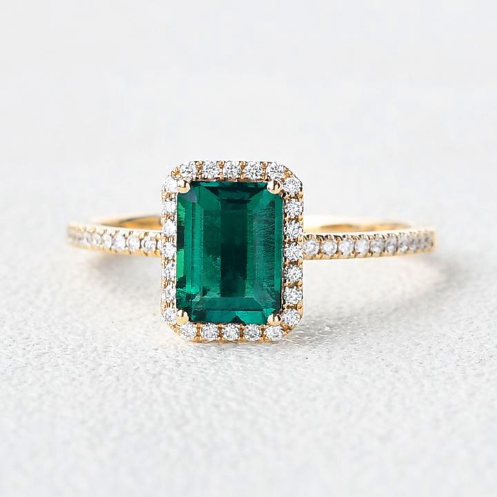 Emerald & Moissanite Rose Gold Ring - Felicegals
