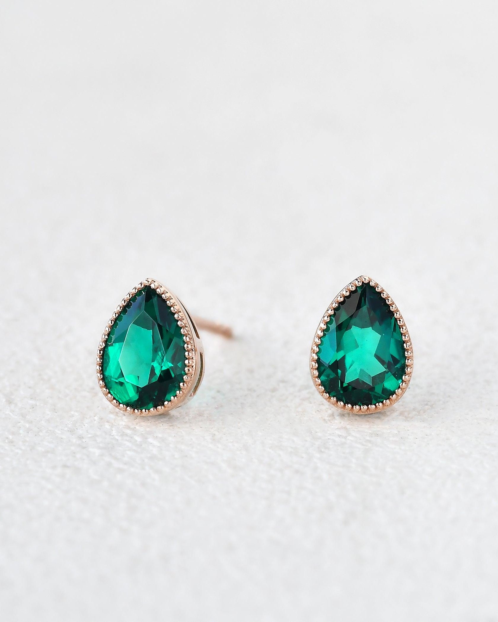 Felicegals Emerald Vintage Earring Set 2pcs - Felicegals 丨Wedding ring 丨Fashion ring 丨Diamond ring 丨Gemstone ring--Felicegals 丨Wedding ring 丨Fashion ring 丨Diamond ring 丨Gemstone ring