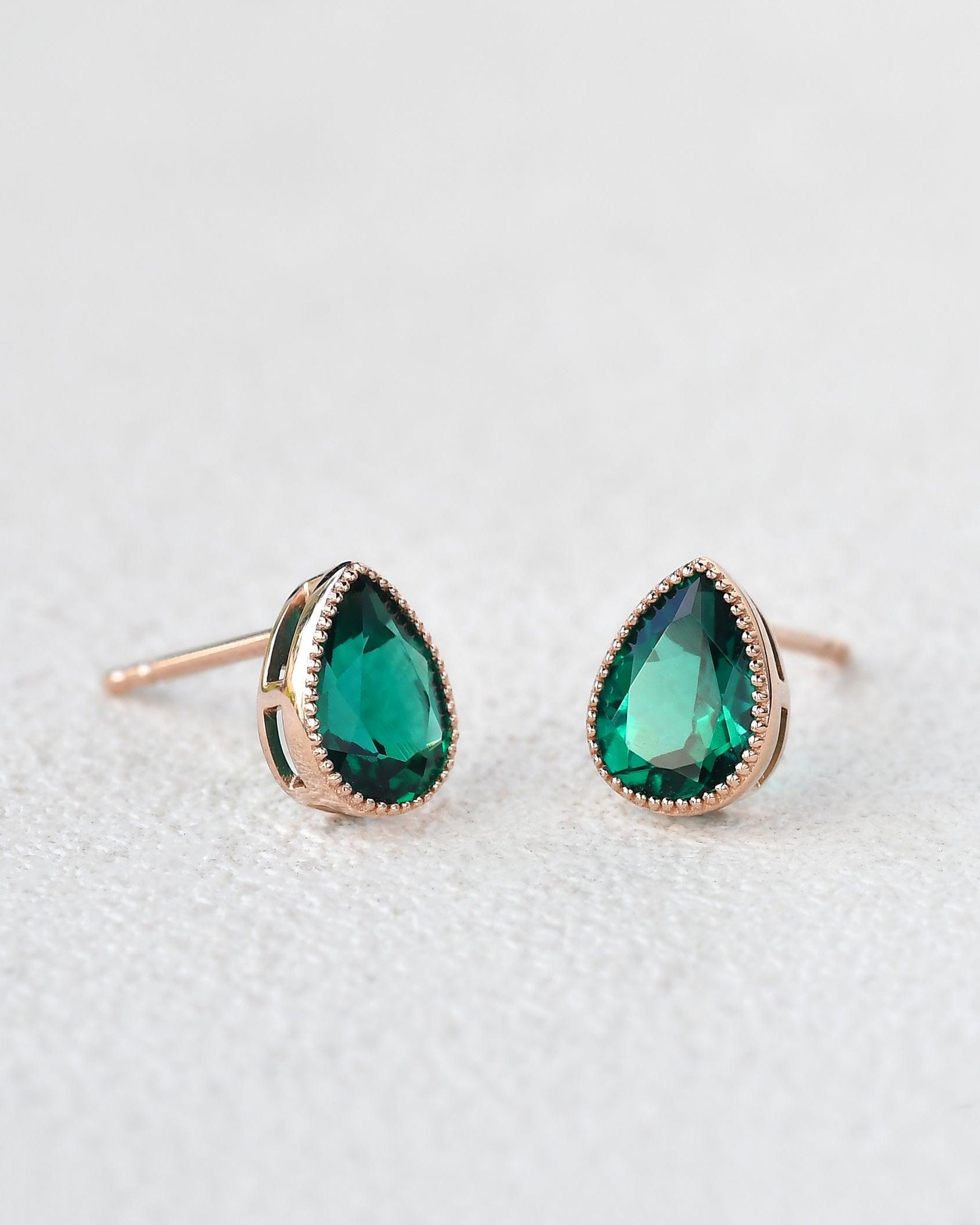 Felicegals Emerald Vintage Earring Set 2pcs - Felicegals 丨Wedding ring 丨Fashion ring 丨Diamond ring 丨Gemstone ring--Felicegals 丨Wedding ring 丨Fashion ring 丨Diamond ring 丨Gemstone ring