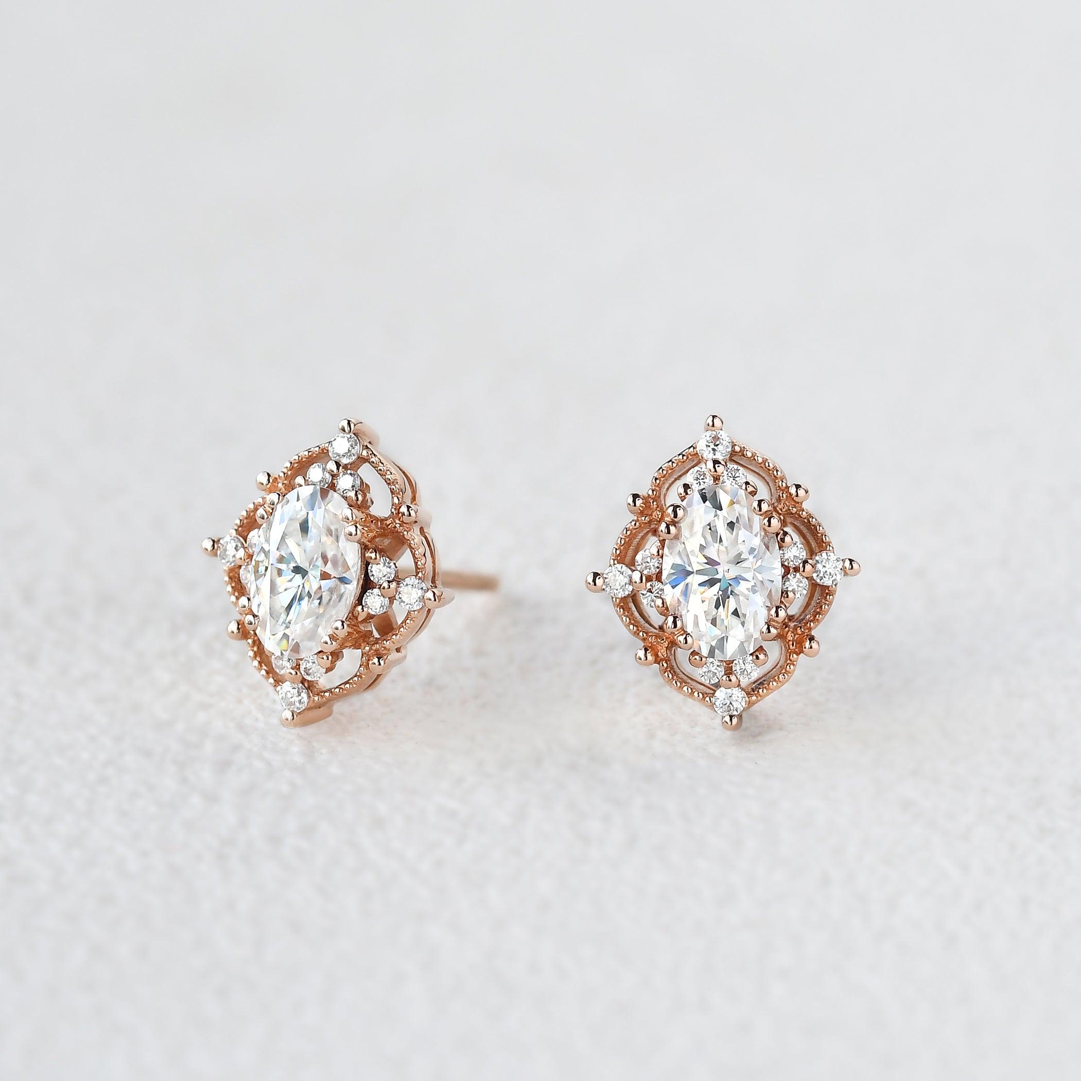 Felicegals Moissanite Signature Vintage Earrings - Felicegals 丨Wedding ring 丨Fashion ring 丨Diamond ring 丨Gemstone ring--Felicegals 丨Wedding ring 丨Fashion ring 丨Diamond ring 丨Gemstone ring