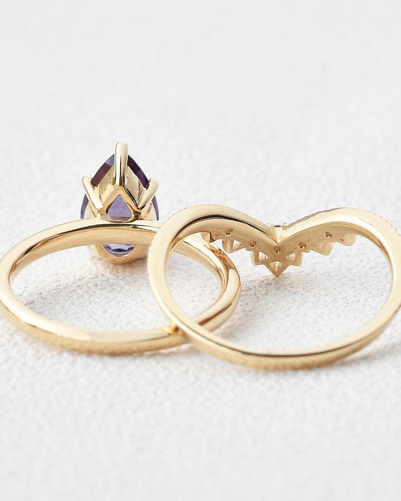 Alexandrite & Moissanite Chevron Ring Set 2pcs - Felicegals