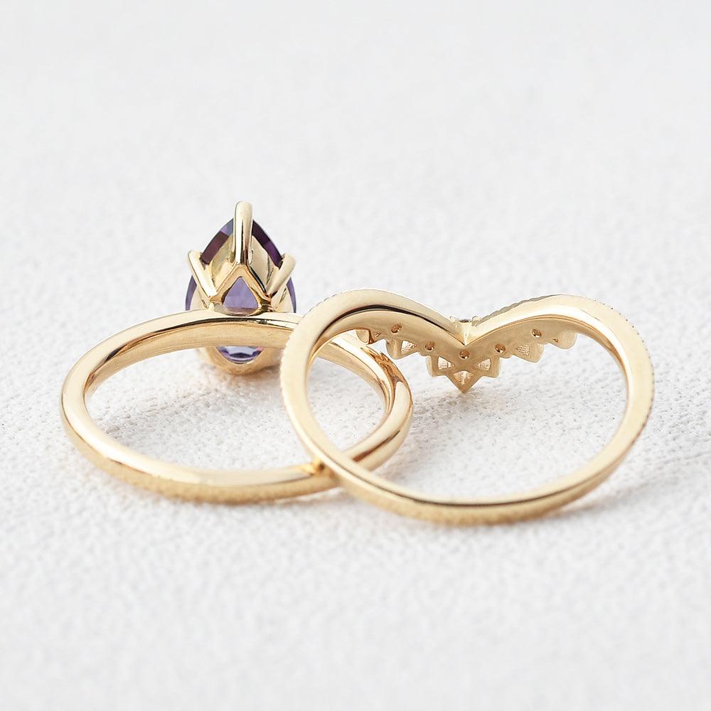 Alexandrite & Moissanite Chevron Ring Set 2pcs - Felicegals