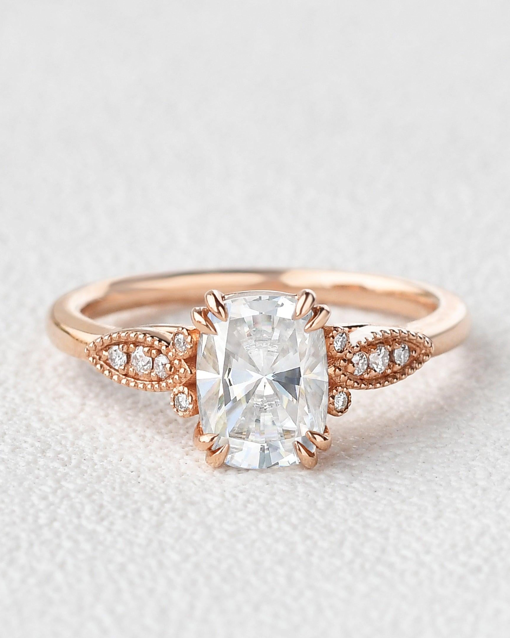 Moissanite Vintage Inspired Rose Gold Ring - Felicegals