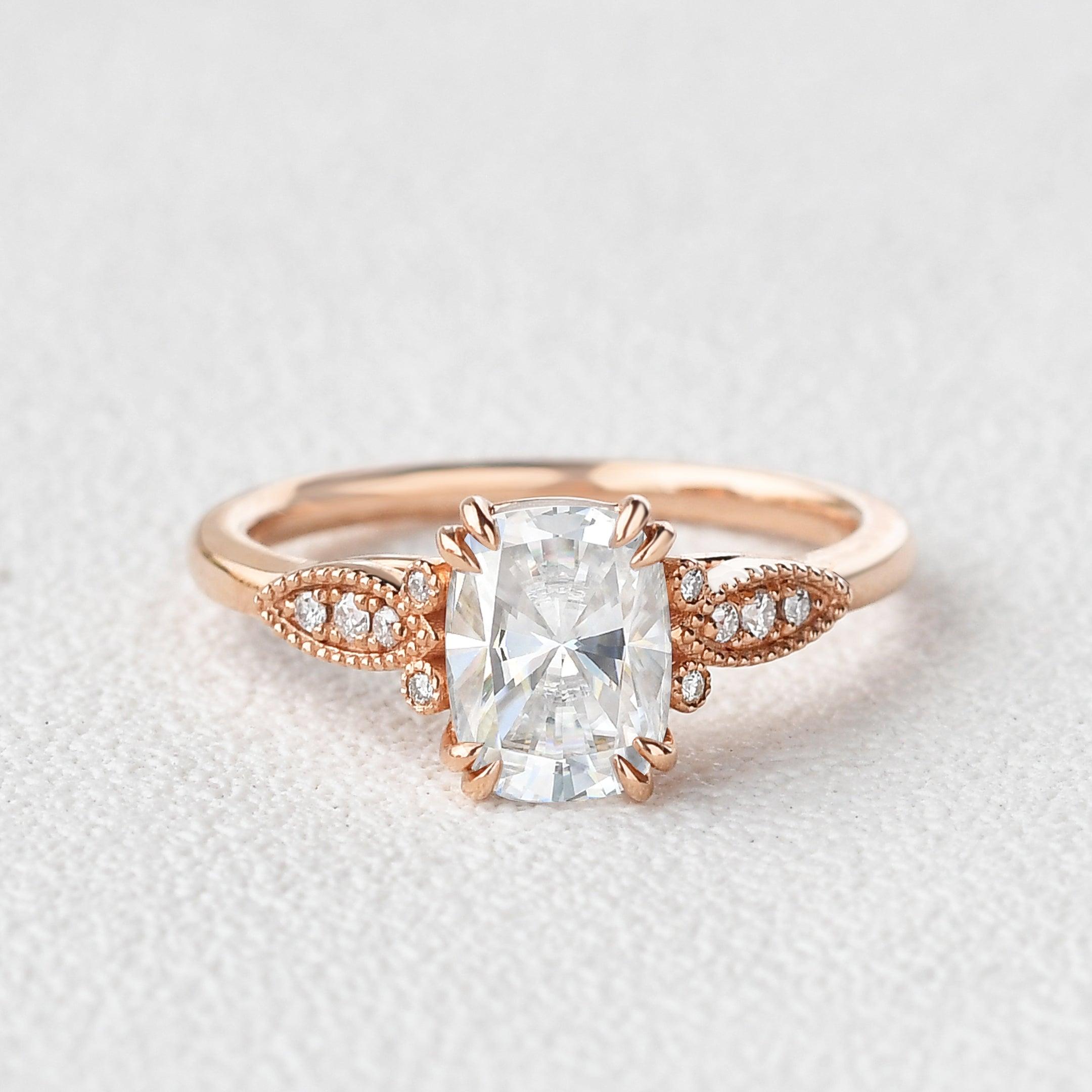 Moissanite Vintage Inspired Rose Gold Ring - Felicegals