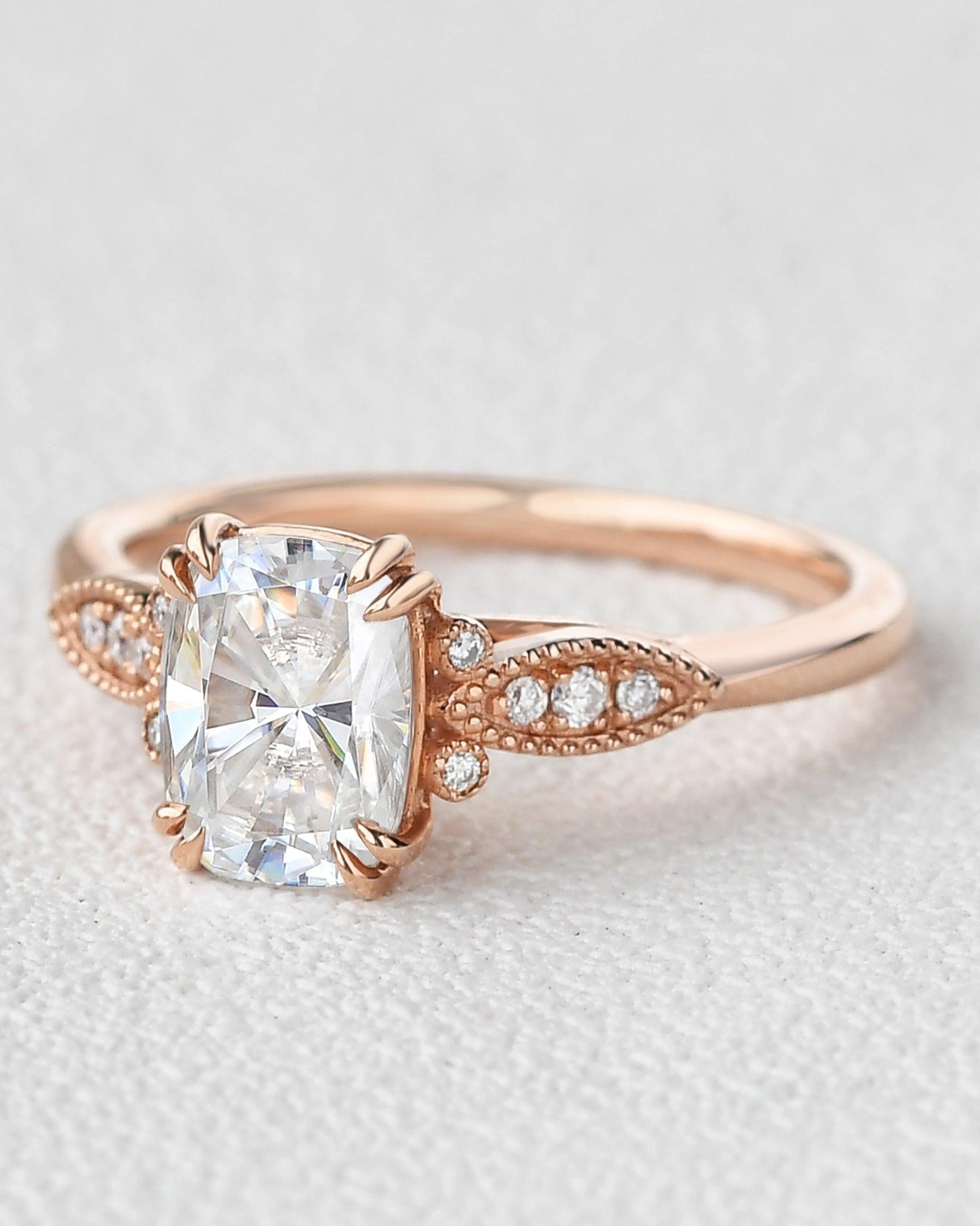Moissanite Vintage Inspired Rose Gold Ring - Felicegals