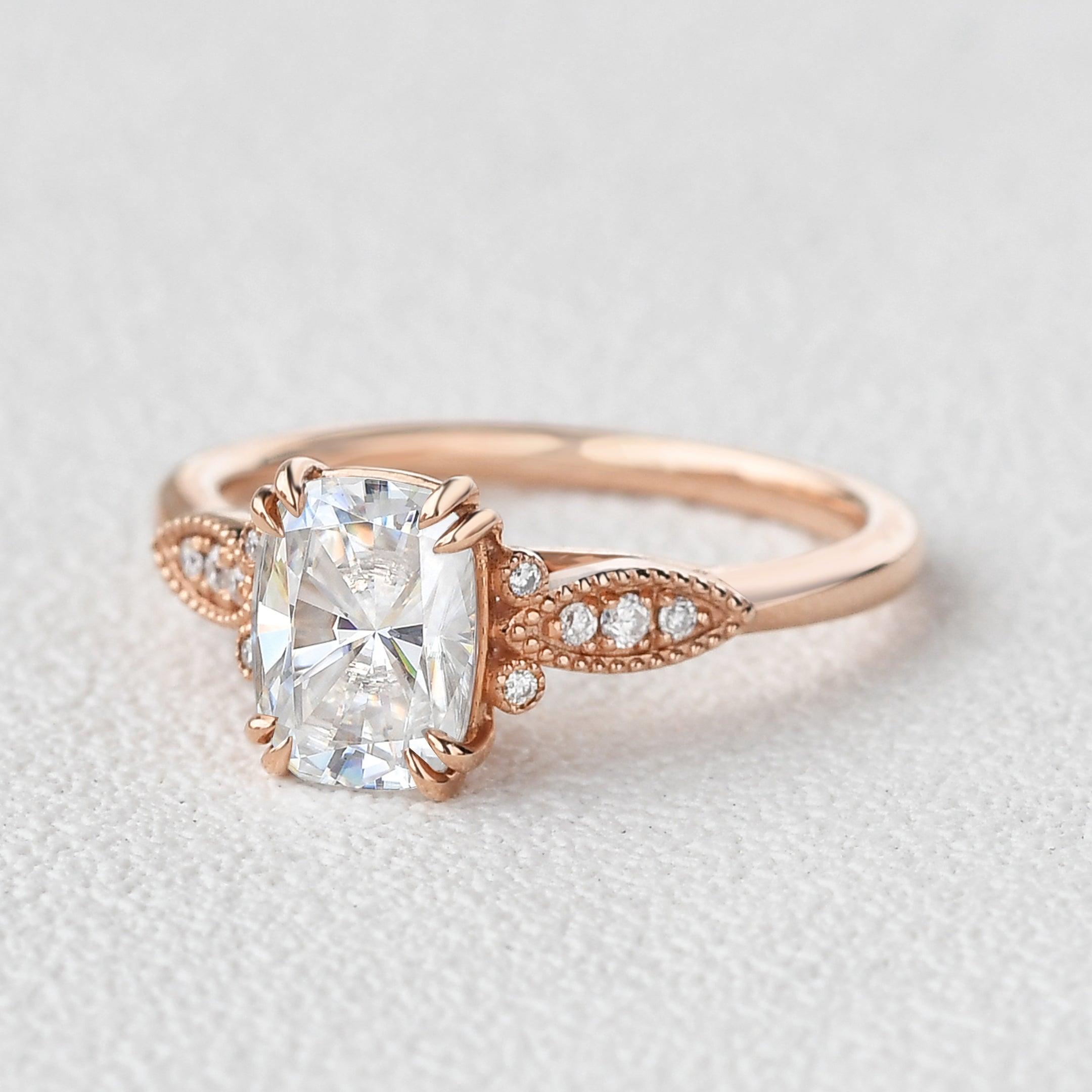 Moissanite Vintage Inspired Rose Gold Ring - Felicegals