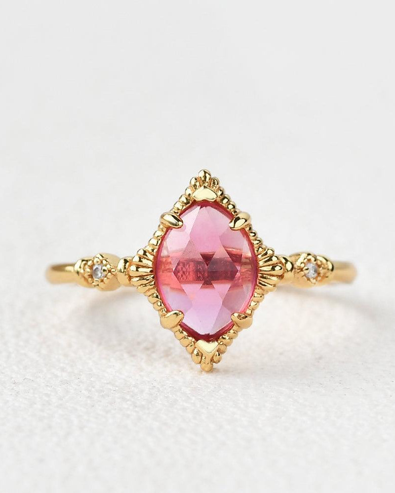 Marquise Lab Ruby Vintage Yellow Gold Ring - Felicegals 丨Wedding ring 丨Fashion ring 丨Diamond ring 丨Gemstone ring--Felicegals