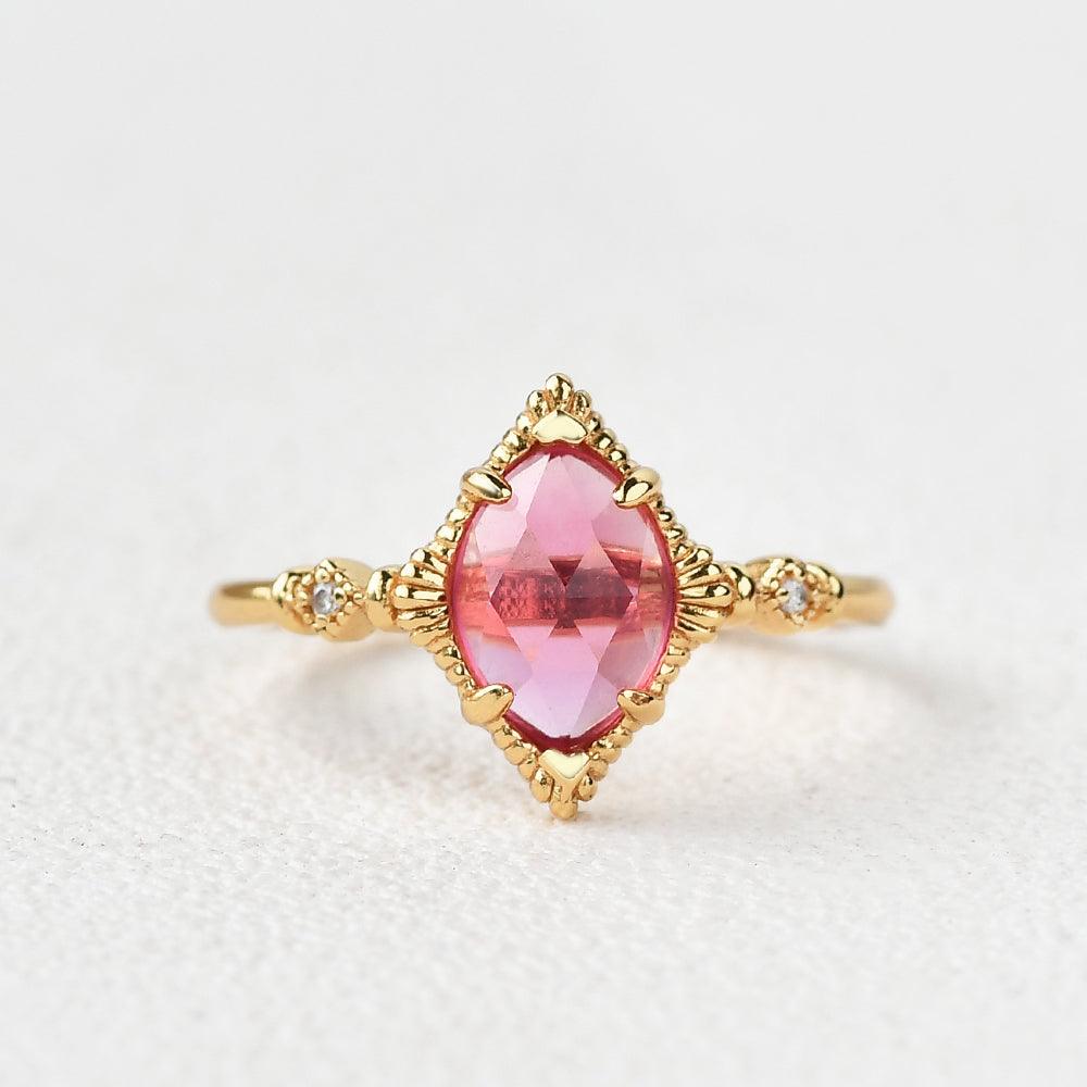 Marquise Lab Ruby Vintage Yellow Gold Ring - Felicegals 丨Wedding ring 丨Fashion ring 丨Diamond ring 丨Gemstone ring--Felicegals