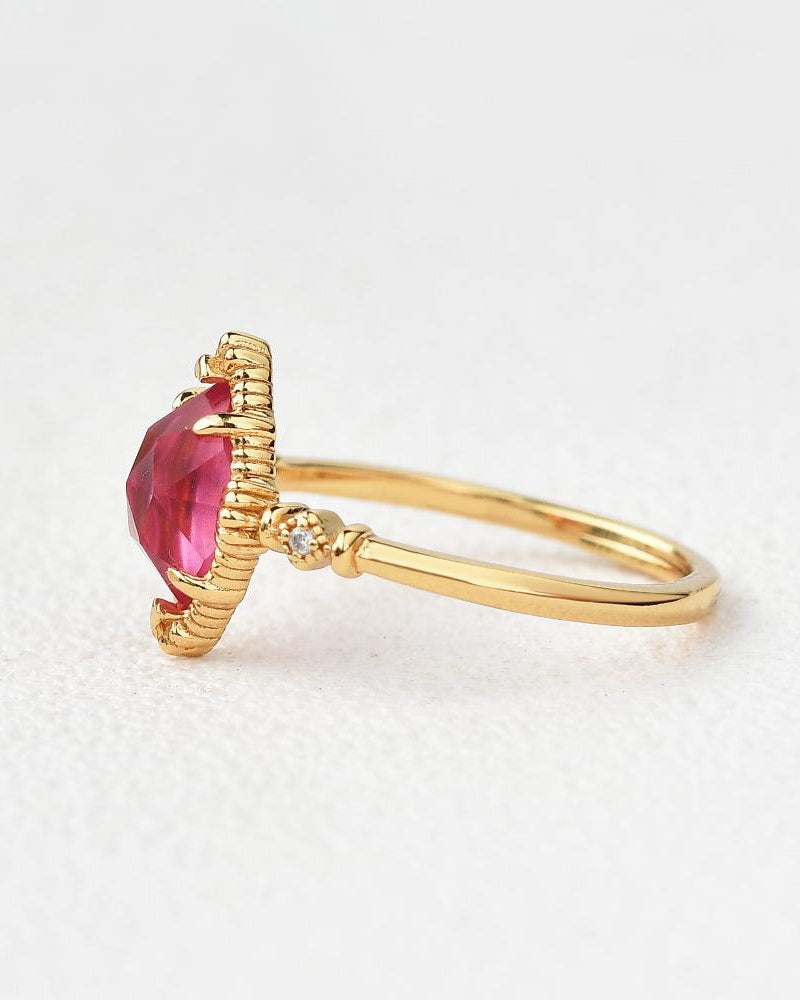 Marquise Lab Ruby Vintage Yellow Gold Ring - Felicegals 丨Wedding ring 丨Fashion ring 丨Diamond ring 丨Gemstone ring--Felicegals