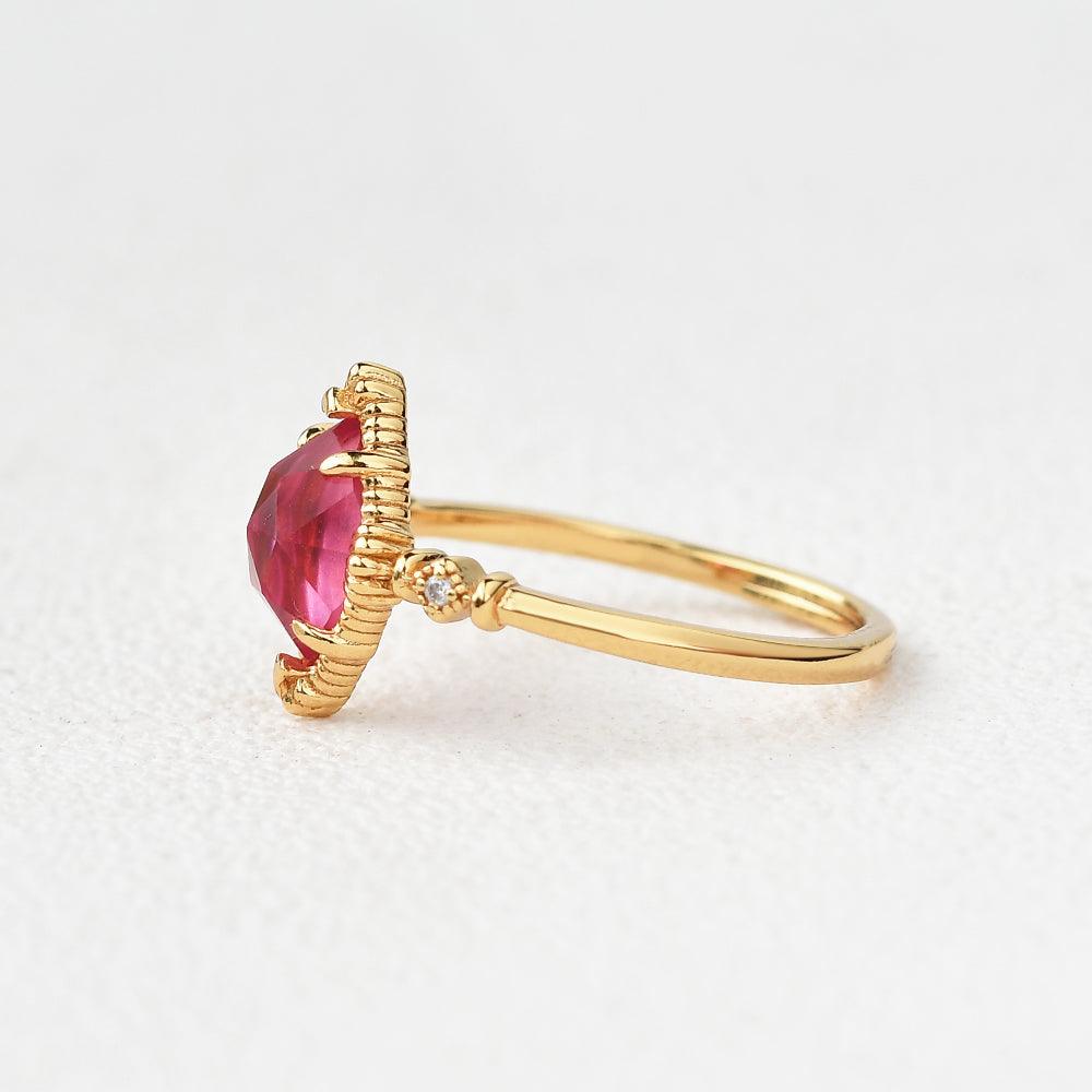 Marquise Lab Ruby Vintage Yellow Gold Ring - Felicegals 丨Wedding ring 丨Fashion ring 丨Diamond ring 丨Gemstone ring--Felicegals